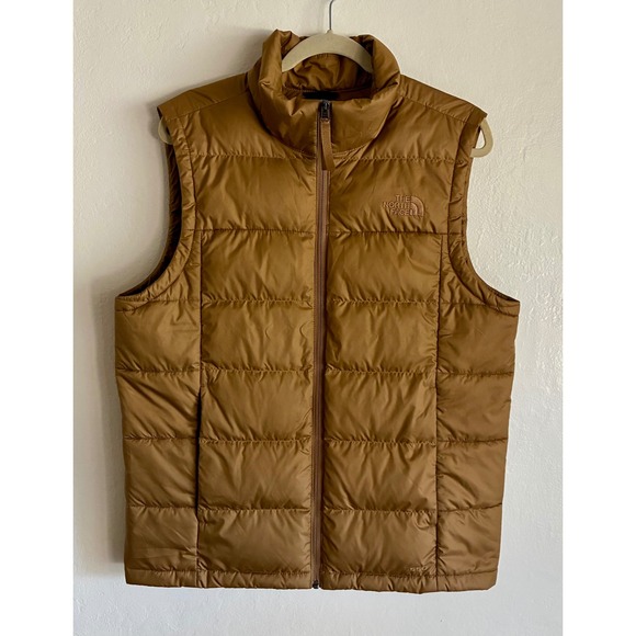 The North Face Mens 550 Down Fill Vest Puffer Sleeveless Tan/Gold Medium EUC